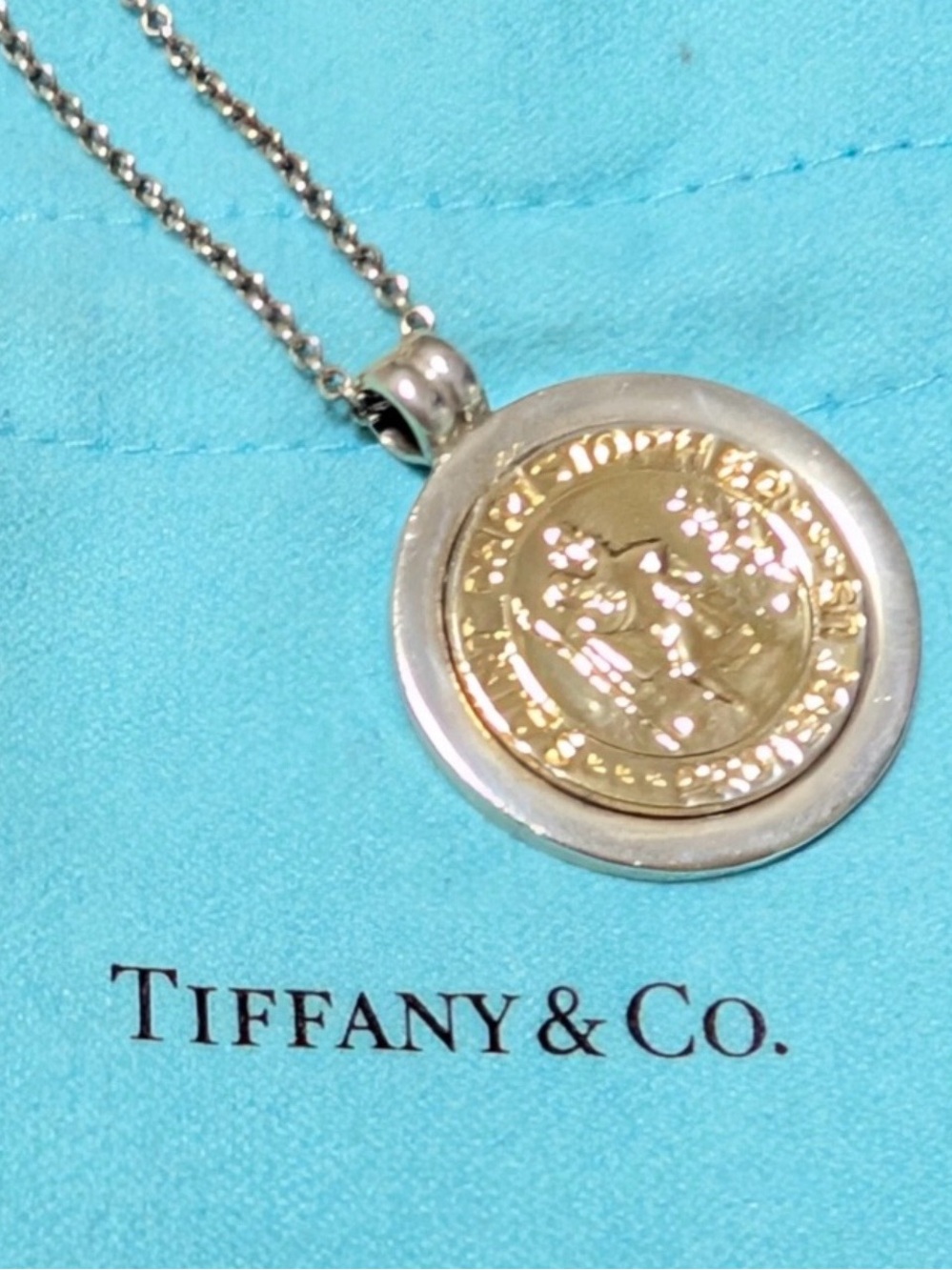 Authentic Very Rare Antique Tiffany & Co. St. Christopher Medallion in 925 & 750